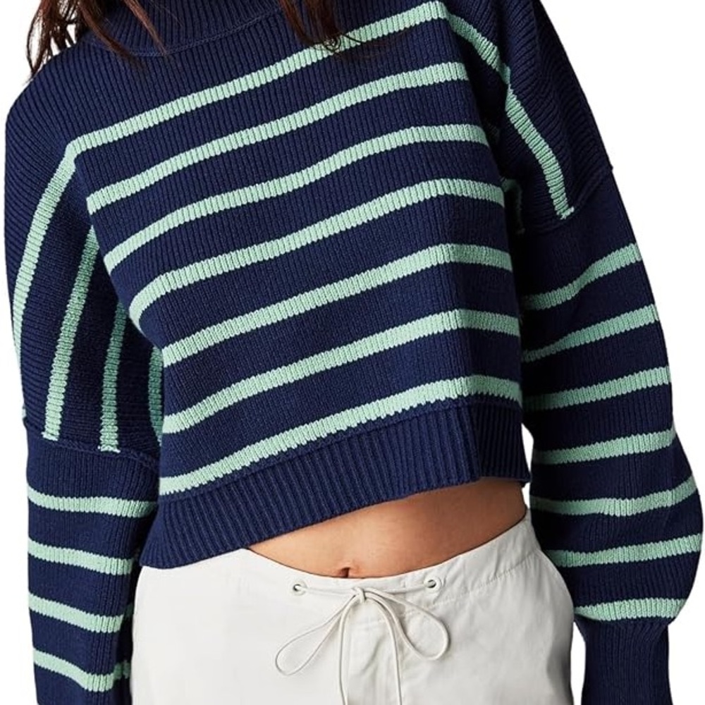 Striped Navy and Mint easy street Sweater from free people size L